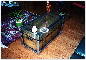 Glass and Metal Table, new home for a 17th Century Antique